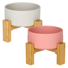 meongzi 2層陶瓷餵食碗組 2入 S號, 粉色, 灰色, 1套