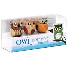 原木貓頭鷹裝飾3件組, 白色