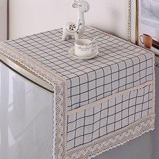 MF商店 口袋亞麻布蕾絲多用途微波爐冰箱洗衣機烘衣機蓋布, H款