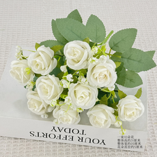 원더나인 조화 장미 꽃다발 10p, 06화이트, 1개