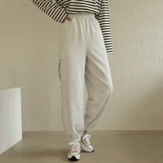 빼빼 여성용 르니 밴딩 카고 와이드 조거 팬츠