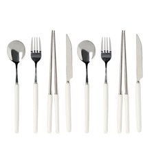 Seven Kitchen 陶瓷握柄西式餐具 雙人晚餐餐具組, 1套, 白色的, 勺子 2p + 叉子 2p + 刀 2p + 筷子 2p