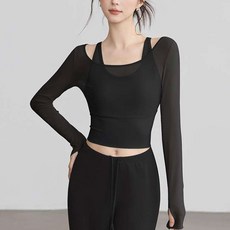 더시럽 여성용 스포츠 탑 커버업 패드 일체형 긴팔티
