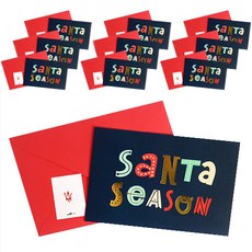 indigoshop 金葉聖誕老人季節聖誕賀卡 + 信封 + 貼紙套組, 混色, 10套