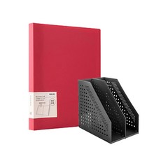 deLi 雙折書架 + 時尚透明文件夾 40p 套組 78999-B03042, 黑色（書架），紅色（透明文件）, 1套