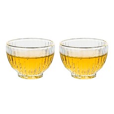 茶道耐熱玻璃 精美金邊金色花朵茶杯 50ml S210-2, 透明, 2個