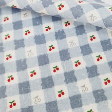 Leuhome 寬幅 20支棉布料, 櫻桃格紋 藍色, 1個