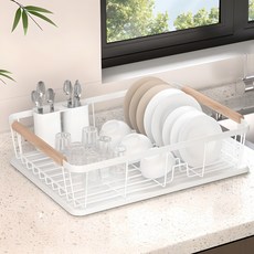 Kie 現代木柄碗盤瀝水架 1層 白色 1入, 1個