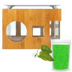 Aquatera 木質魚缸 AMZW30+魚缸裝飾仿真植物+造景石 1kg+LED燈組, 綠色（地板）