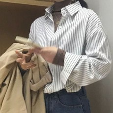 PEONIST 女款條紋翻領復古襯衫