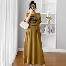 임산부 허리 라인 잡아주는 캐주얼 프린팅 반팔 플레어 롱 원피스