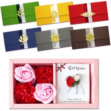 香皂康乃馨零用錢禮盒 小 + 感謝卡 + 立體金屬零用錢信封 S4 6件組, 混合色, 1套