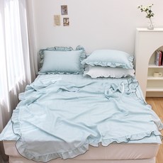 CHOUETTROOM 荷葉邊竹纖維泡泡紗夏季薄被, 天藍色