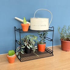 積木花盆整理架 M 2入 + 底板套組, 黑色, 2層