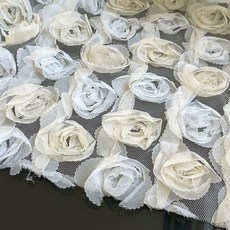 蝴蝶觸感 玫瑰立體網紗蕾絲布料, 混搭白