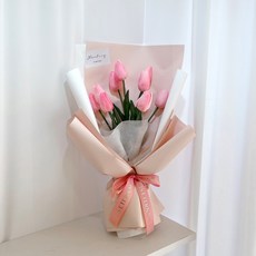 러블리팜 조화 고백하기 좋은 튤립꽃다발, 1개, 핑크