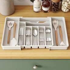 MAK LIFE 廚房抽屜可擴展餐具分隔收納托盤, 1個, 白色