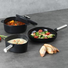 nEOFLam FIKA APEX IH感應鍋具3件組, 黑色, 1套, 單柄鍋(18cm) + 雙耳鍋(20cm) + 煎鍋(24cm)