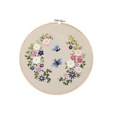 花園法式刺繡 20cm棉線+針+圖案+繡框+布料DIY套組, 1套, 米色
