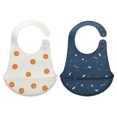 Dailylike 矽膠防漏圍兜2件組, 微笑+宇宙, 1組