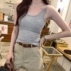 포플러앤씨 여성용 리프 슬림 캡 내장 나시 티셔츠 P25SMS031129