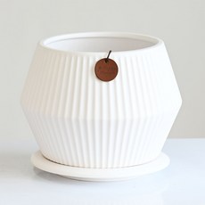 Garden in the City 現代條紋UFO陶瓷花盆組 518, 1個, 白色