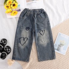 EYOUMONG 兒童款 Radimo 愛心水洗破損鬆緊腰牛仔長褲