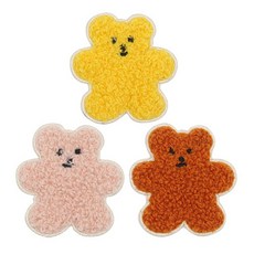 裝飾用絨毛果凍熊造型熱熔膠布貼, 黃色+粉色+棕色, 1組