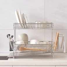 PureCell 優質304全不鏽鋼瀝水餐具瀝水架 C側面斜型, 銀色, 2層, 1個