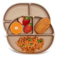 마더케이 실리콘 이유식 흡착식판 3구, 베이지, 2개