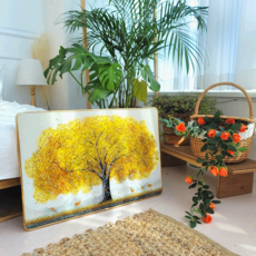 Kuching island. 加大版 財源滾滾 財富滿滿 致富畫框 橫式 3 招財黃金發財樹, 金色