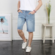 Dermaind男款鬆緊牛仔短褲
