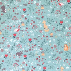 童趣動物印花斜紋棉布, 薄荷（NO 180）