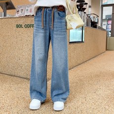 Uvely 女童款鬆緊帶直筒寬版牛仔褲