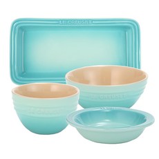 LE CREUSET 單人餐具組 4件組, 薄荷綠, 飯碗 + 湯碗 + 中型配菜盤 + 長方形盤, 1套