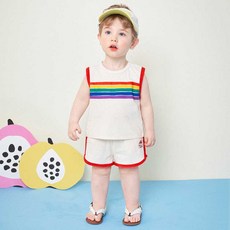 몰리멜리 유아용 통기성 뉴샤인무지개 민소매 상하복 세트