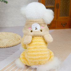 DING DONG PET 寵物小熊連帽條紋連身衣, 1個, 黃色