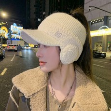 Parajuni 女士帽簷馬尾冬季毛絨運動遮陽帽 HJ0900, 白色, 1個