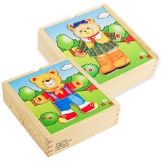 VIGA 小熊時尚原木拼圖 2種組, 1套