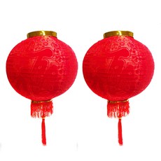 農曆春節元宵16吋植絨魚福燈籠(一組兩入)+LED50燈USB充電式燈串暖白光(附贈遙控), 1入, 紅