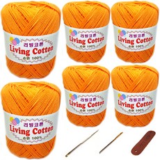 행복뜨기 리빙코튼 뜨개실 6볼 + 3~5호 + 돗바늘 + 라벨 세트, 베이비주황, 1세트