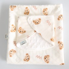 Dodoya 嬰幼兒用泰迪熊莫代爾斗篷毯 5mm + 圓形圍兜套組, 混合色