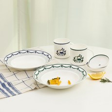 HANKOOK CHINAWARE 波西塔諾義大利麵醃菜餐具組 6入, 1套, 混合色, 馬克杯 2款 + 義大利麵碗 22.8cm 2款 + 高腳碟 10.6cm 2款