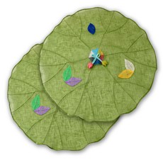 happytool 樹葉苧麻拼布餐桌罩 綠色, 2個