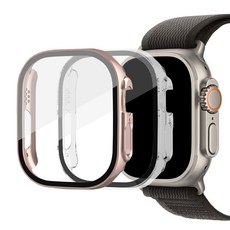 루아르모 애플워치 액정보호 강화유리 풀커버 케이스 2p, 로즈골드, 투명