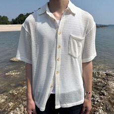 meosidda 男士木質鉤針鈕扣短袖開襟衫