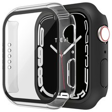MOLAN CANO 全包覆 Apple Watch 相容保護殼 44mm 2件組, 透明, 黑色, 1個