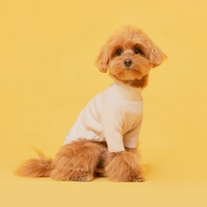 Flot 狗狗基本款半高領T恤, 米色