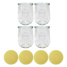 WECK 745 玻璃瓶 + 矽膠蓋 套組 香草黃, 1.05L, 4組