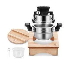 WAGENSTEIGER 3層不鏽鋼IH迷你壓力鍋 2人用+木質鍋蓋+蒸架組, 1組, 1.2L, 混色